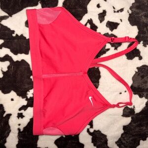 Nike womens dri fit indy light support v neck sports bra in university red